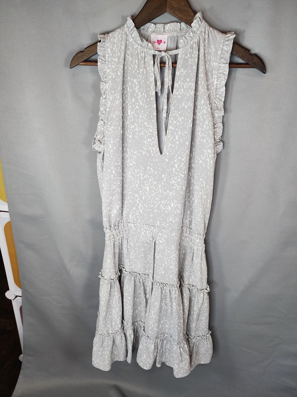 Buddy Love Light Gray Speckled Ruffle Tie Midi Dress